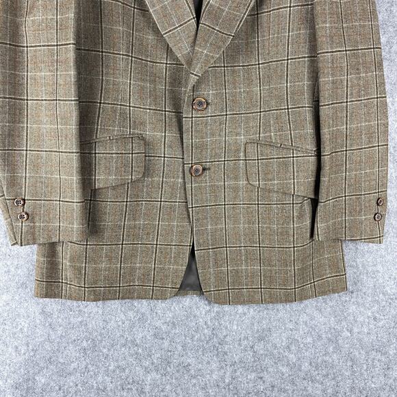 Vintage Hardy Amies Blazer Sport Coat Mens 40R Tan Plaid Wide Lapel Academia - Picture 3 of 16